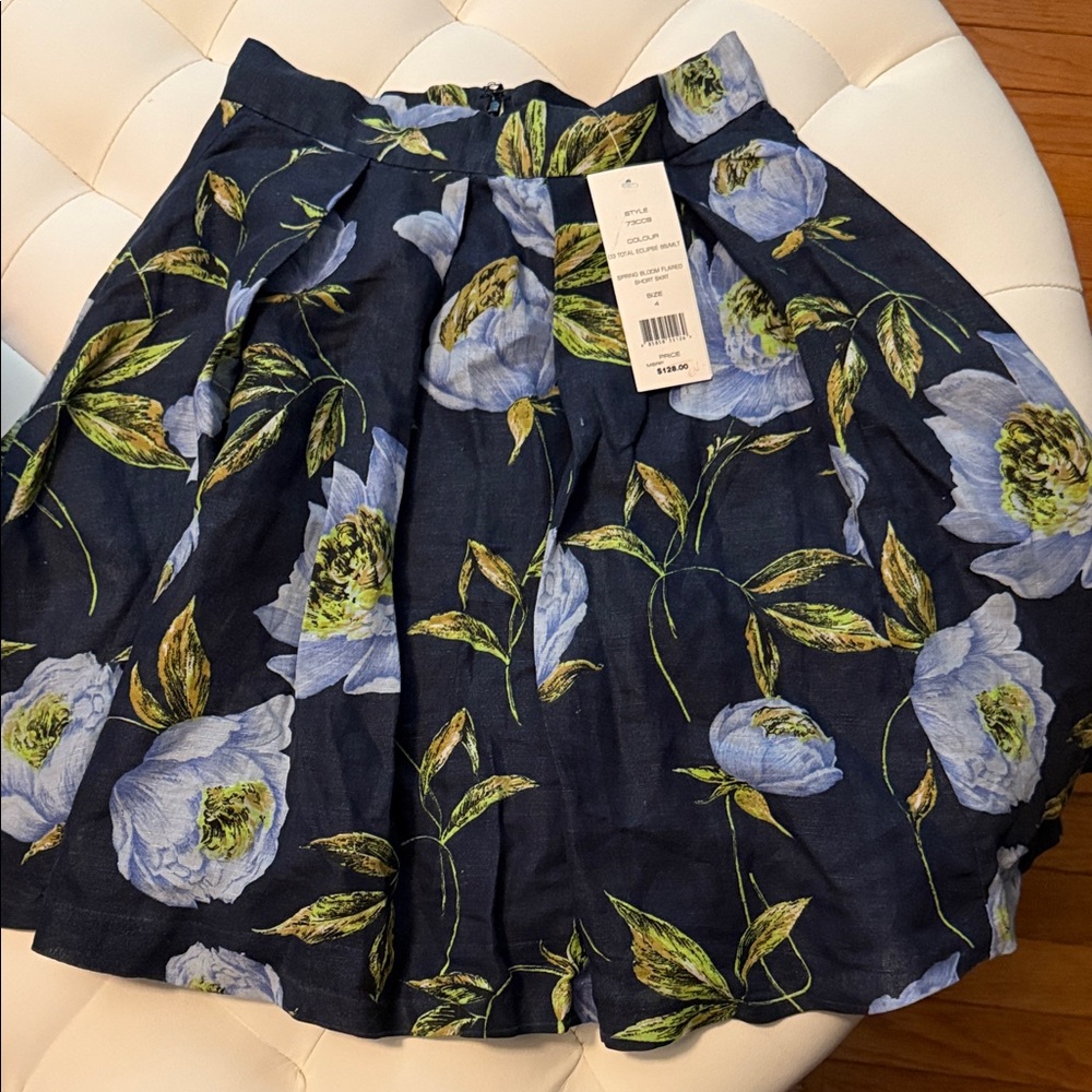 French Connection Navy Skirt with Blue and Green Floral Design